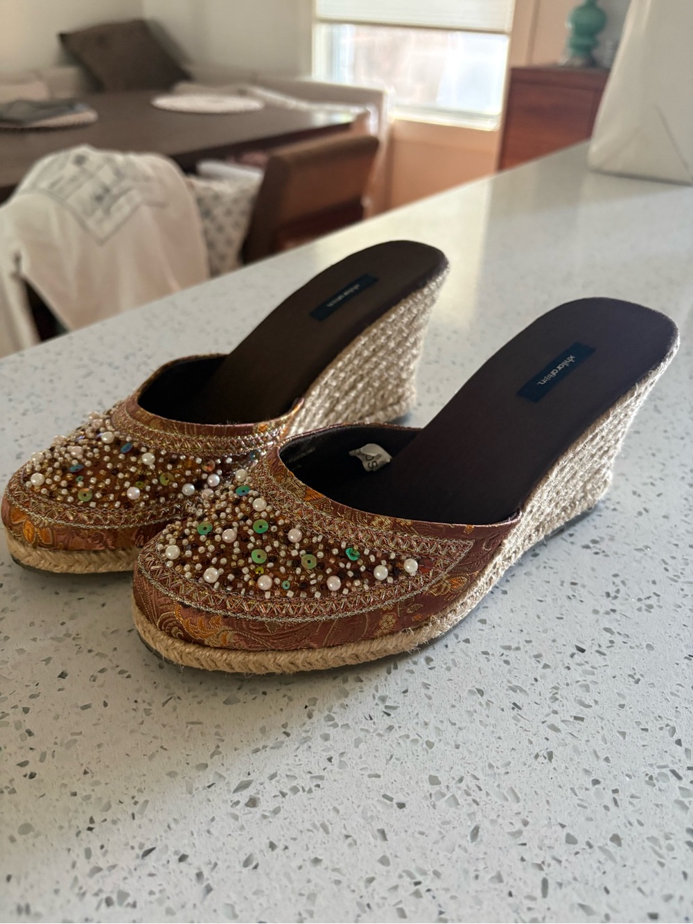 Xhilaration Brown Beaded Espadrille Wedge Mules